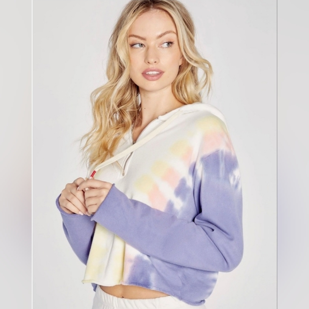 nwt WILDFOX edelweiss hoodie XS tie dye full zip cropped sweatshirt new